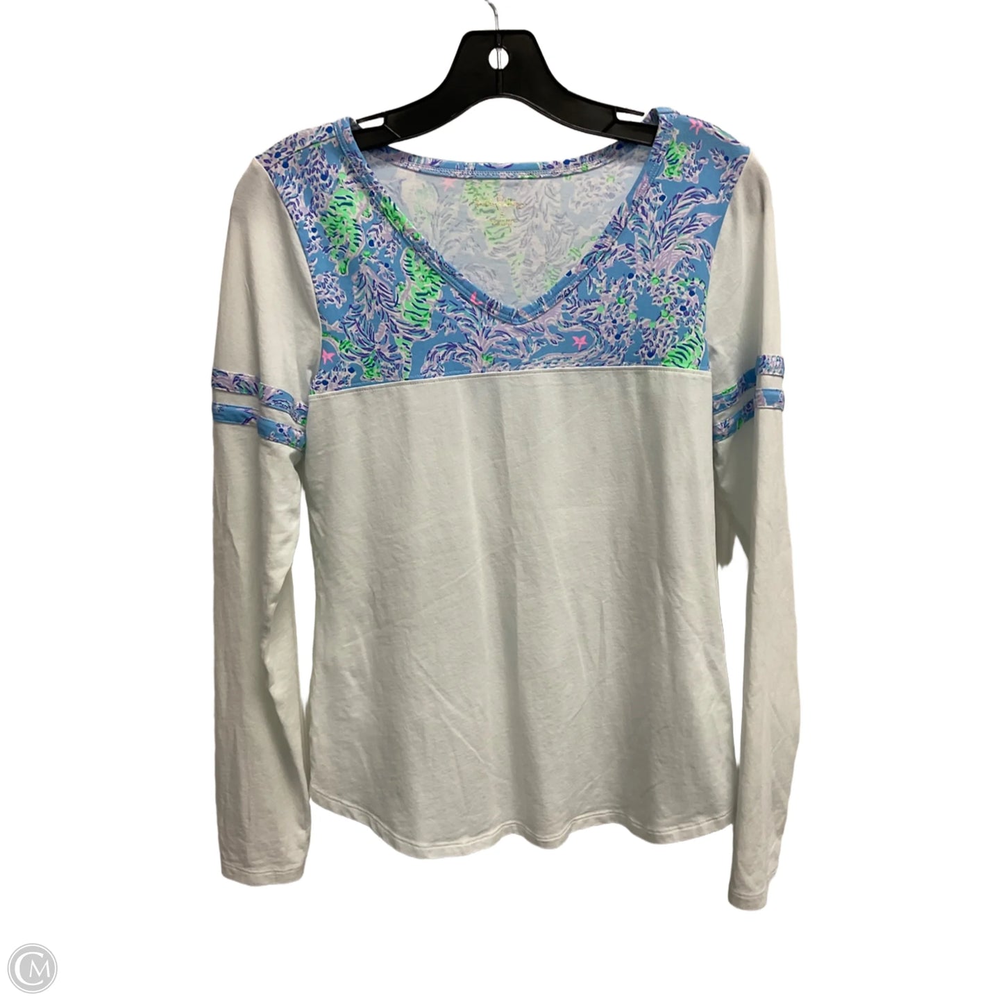 Top Long Sleeve Designer By Lilly Pulitzer In Blue & White, Size: S