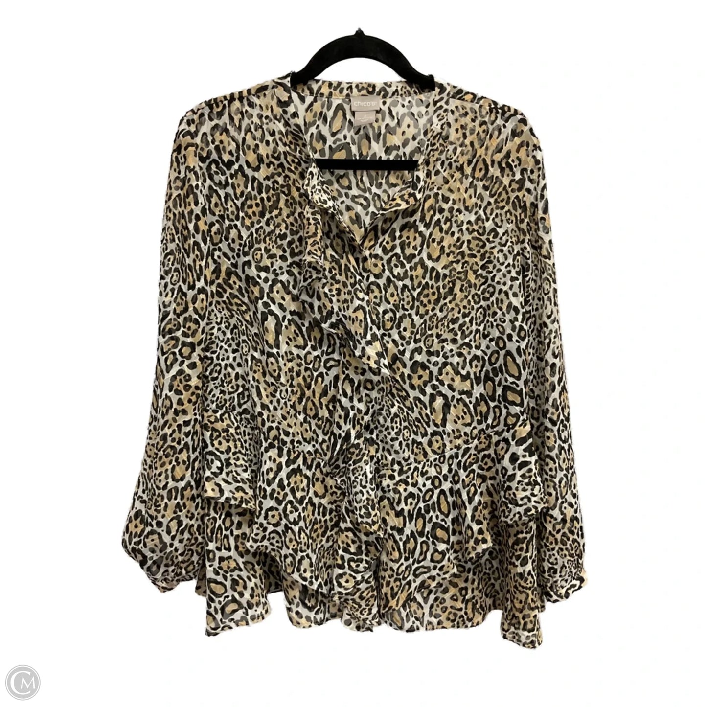 Blouse Long Sleeve By Chicos In Leopard Print, Size: L