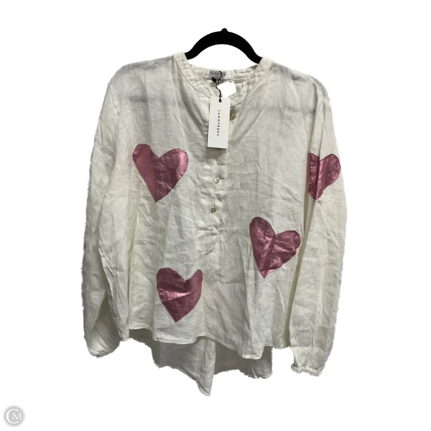 Blouse Long Sleeve By Cma In Pink & White, Size: Xl