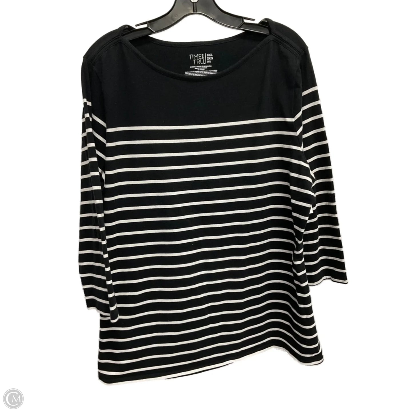 Top 3/4 Sleeve Basic By Time And Tru In Striped Pattern, Size: Xxl