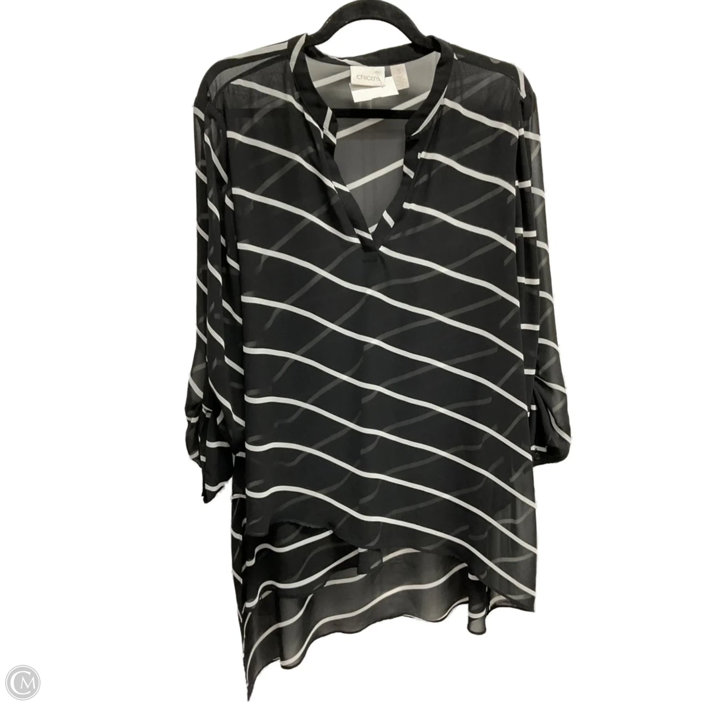 Top 3/4 Sleeve By Chicos In Striped Pattern, Size: Xl