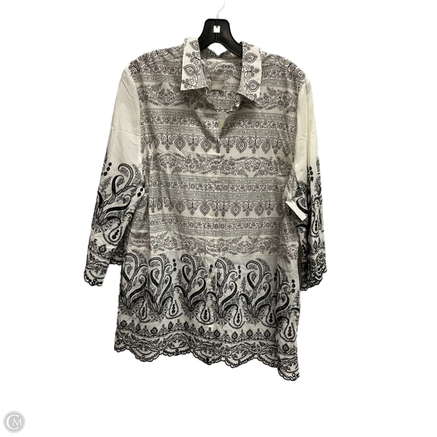 Top Long Sleeve By Chicos In Black & White, Size: L