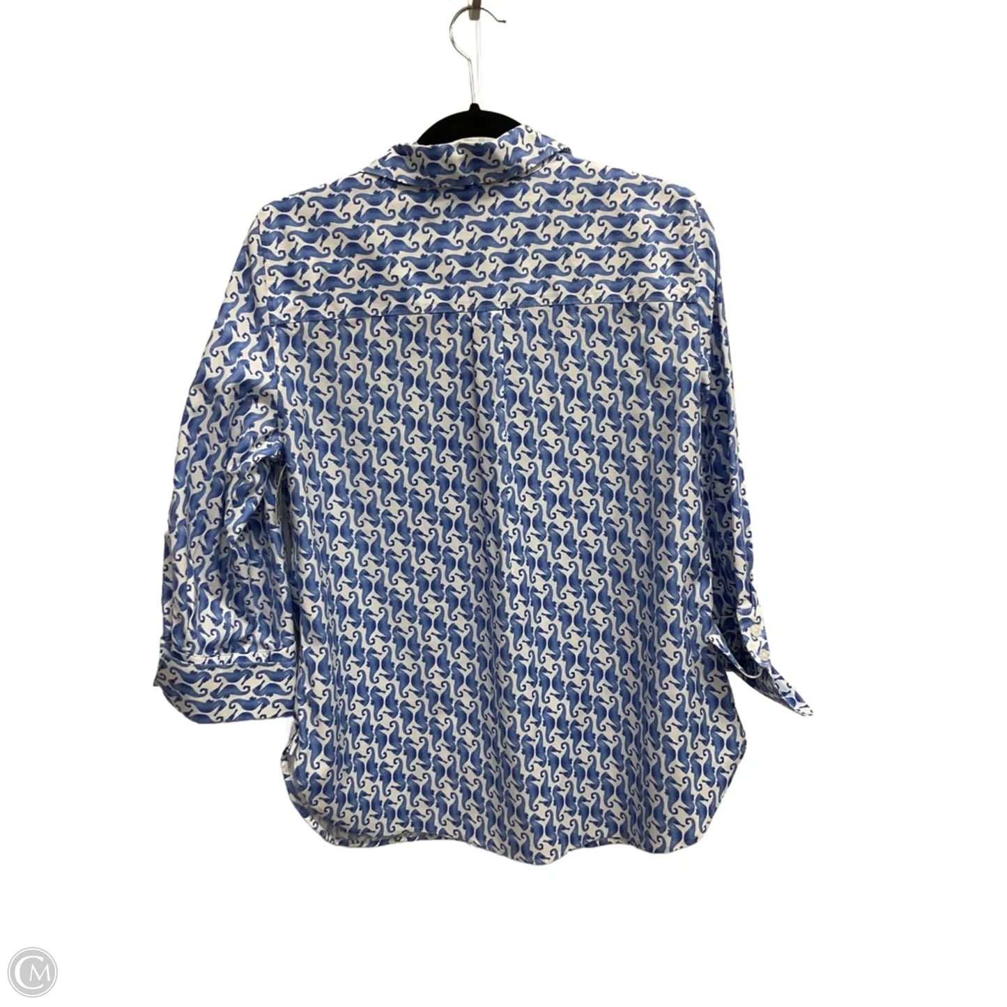 Top Long Sleeve By Chicos In Blue & White, Size: M