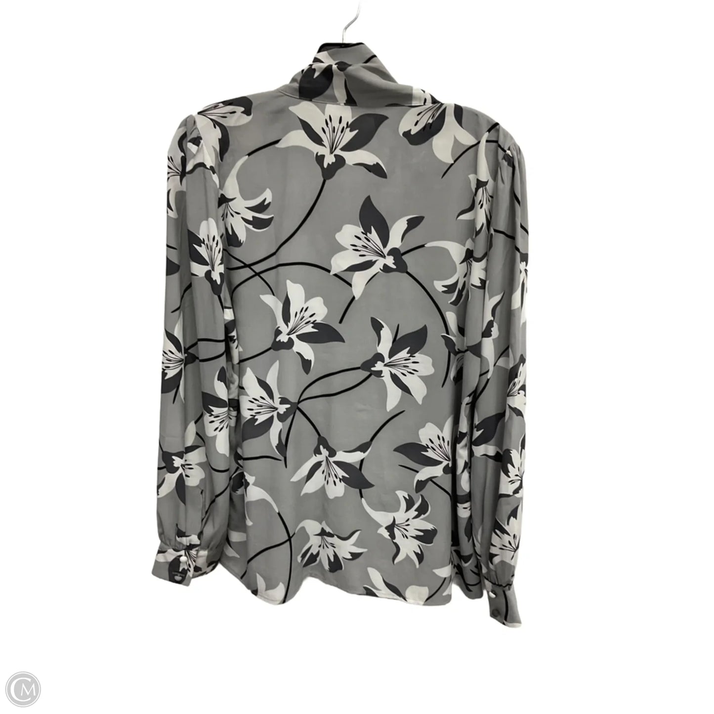 Blouse Long Sleeve By Calvin Klein In Grey, Size: M