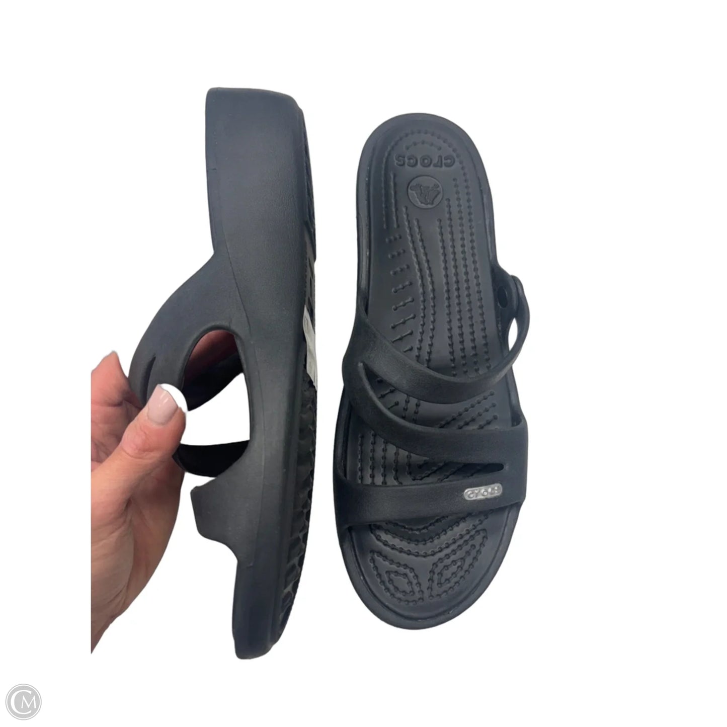 Sandals Heels Wedge By Crocs In Black, Size: 10