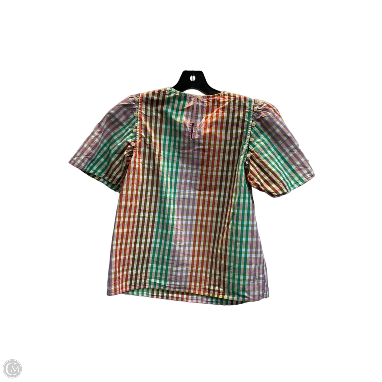 Top Short Sleeve Designer By Kate Spade In Plaid Pattern, Size: S