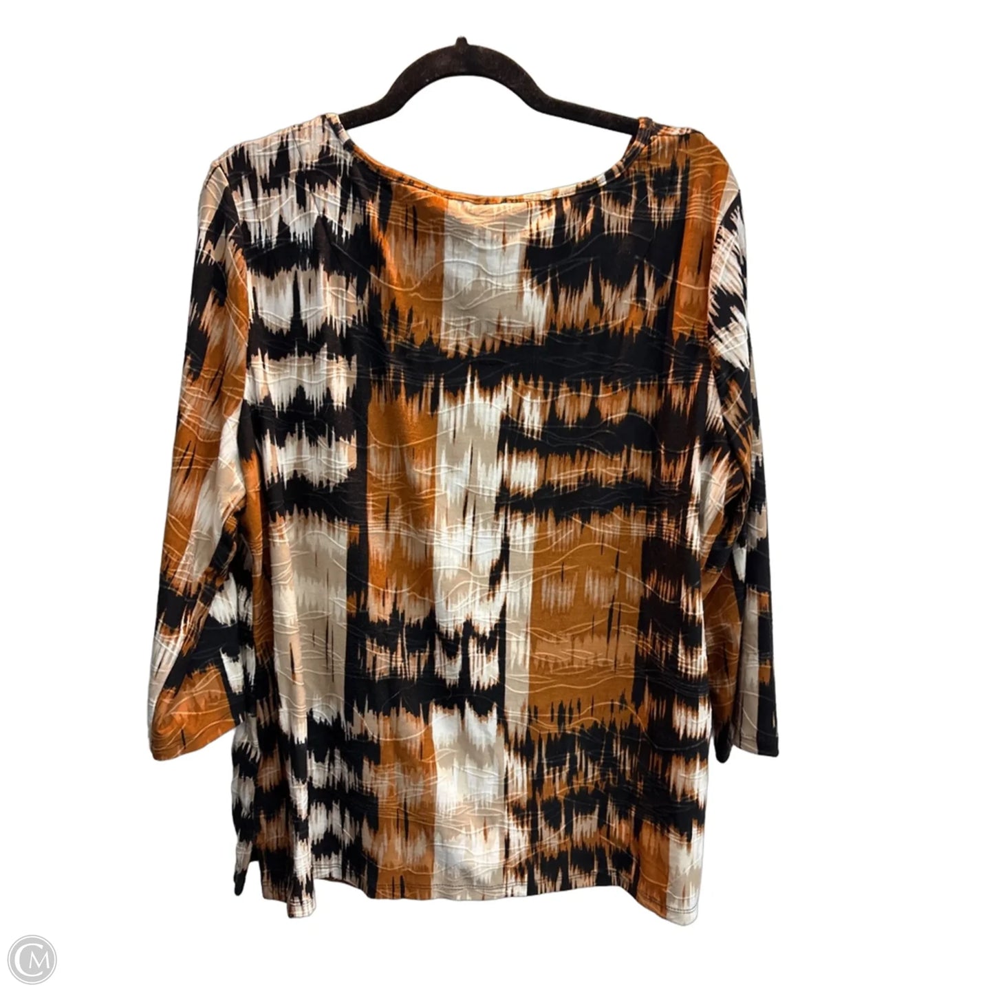 Top 3/4 Sleeve Basic By Emily Daniels In Brown & Cream, Size: Xl