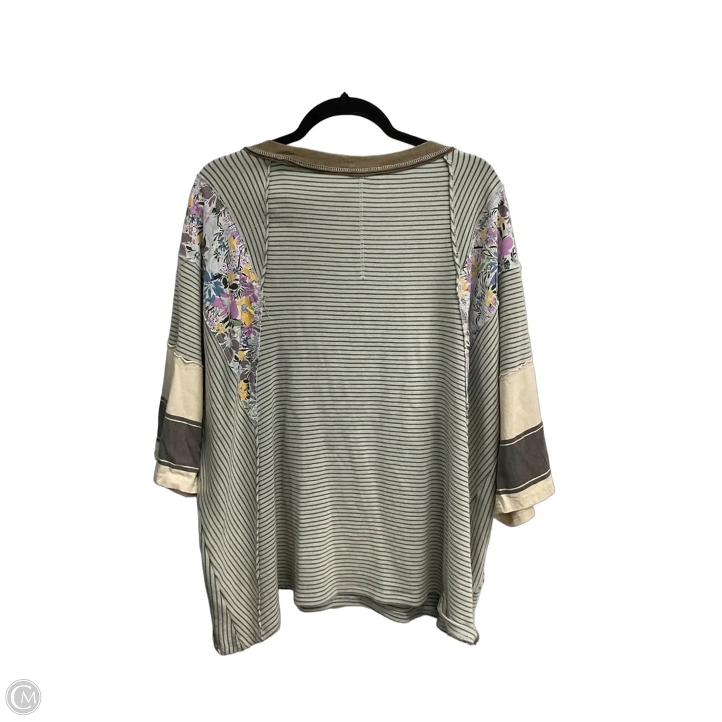 Top 3/4 Sleeve Basic By Easel In Striped Pattern, Size: L