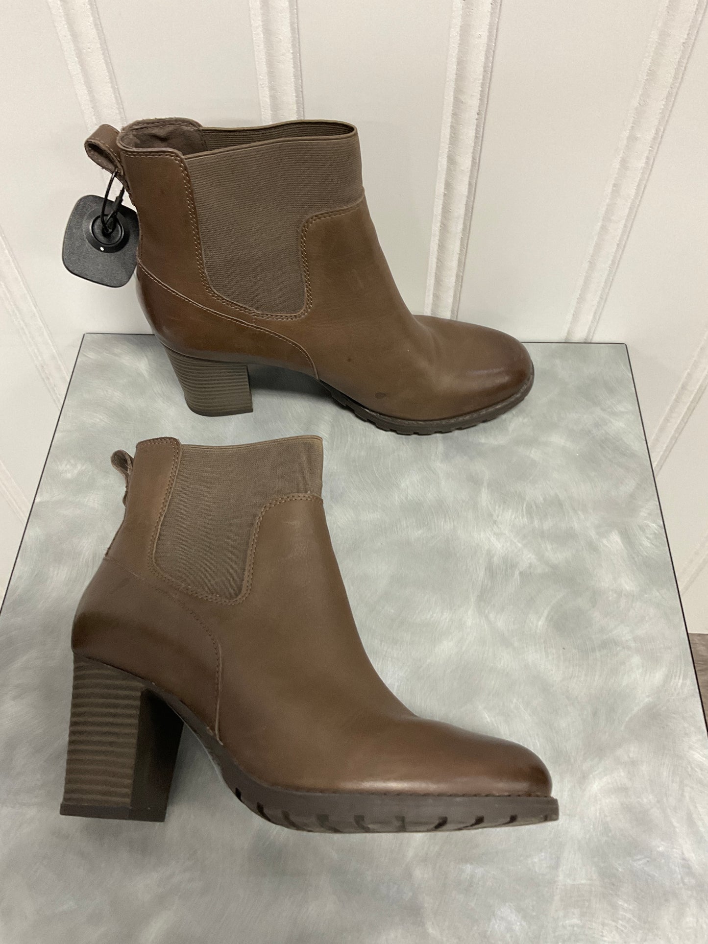 Boots Ankle Heels By Clarks In Brown, Size:9