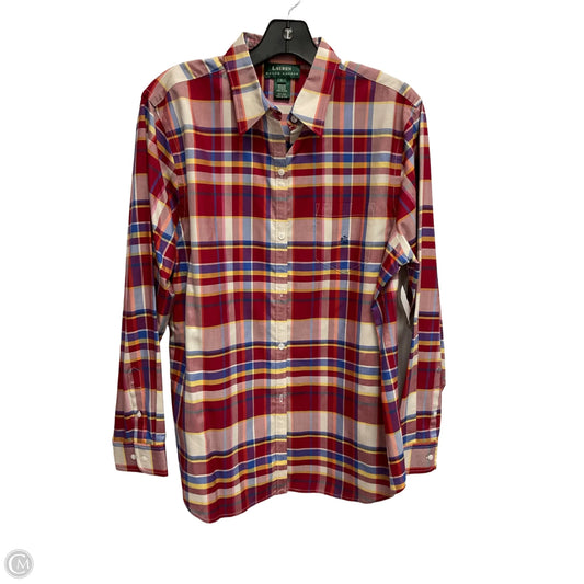 Blouse Long Sleeve By Lauren By Ralph Lauren In Plaid Pattern, Size: L