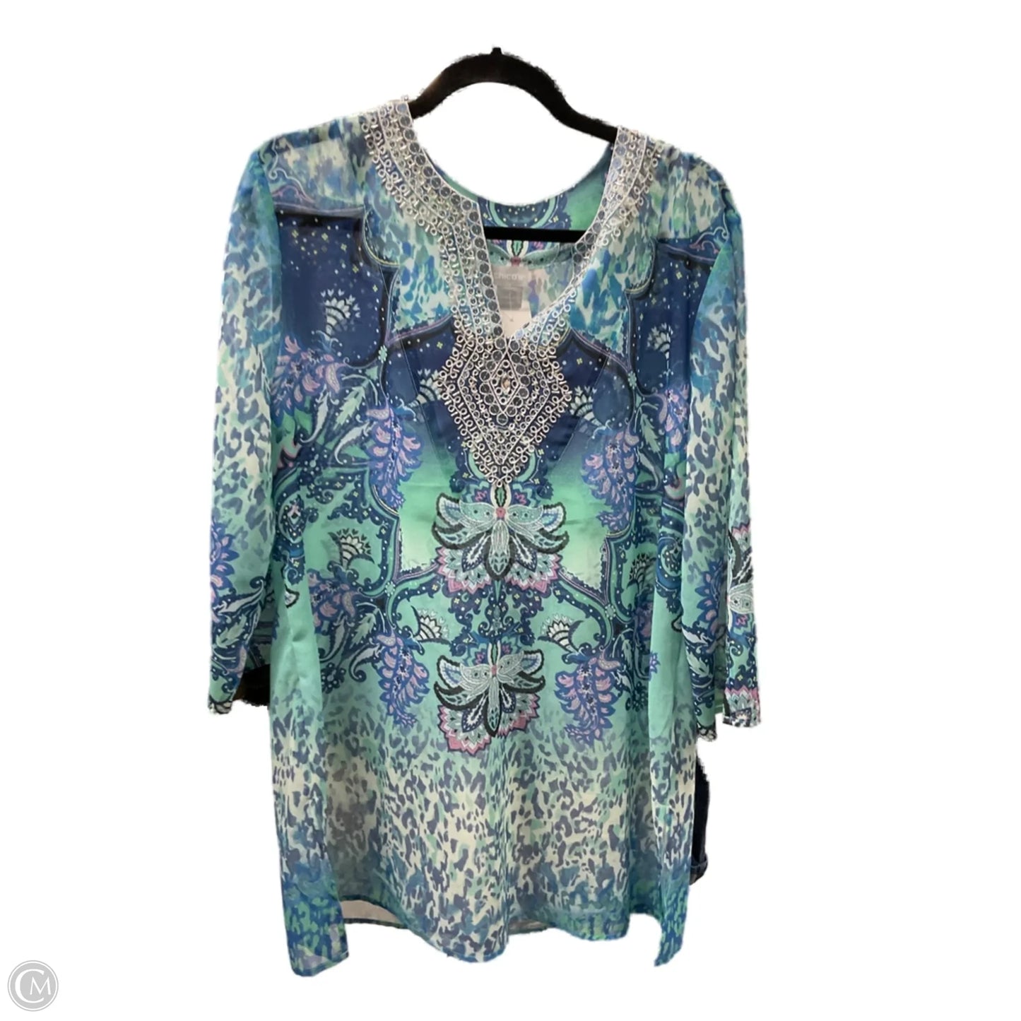 Top 3/4 Sleeve By Chicos In Multi-colored, Size: L