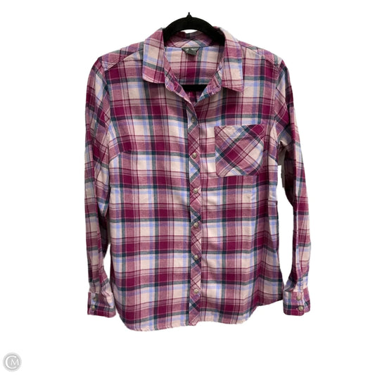Top Long Sleeve By Eddie Bauer In Plaid Pattern, Size: M