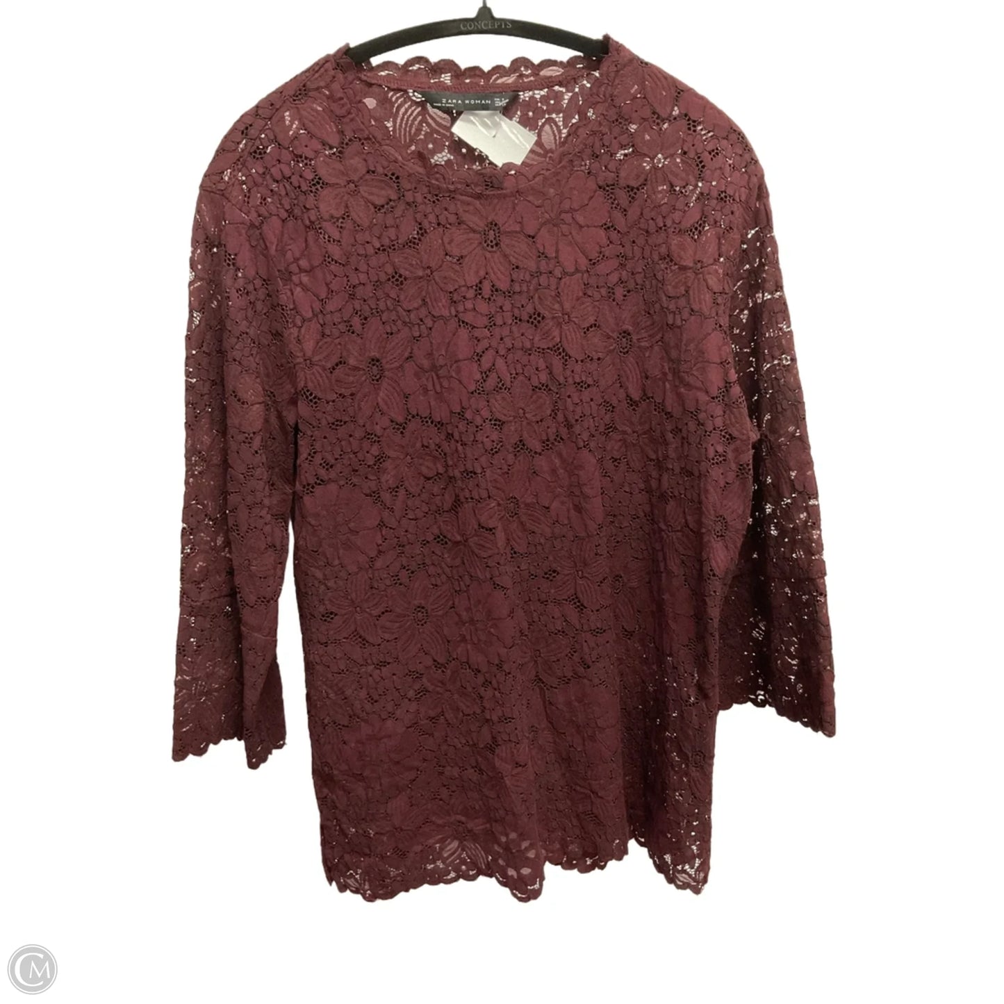 Top 3/4 Sleeve By Zara In Maroon, Size: S