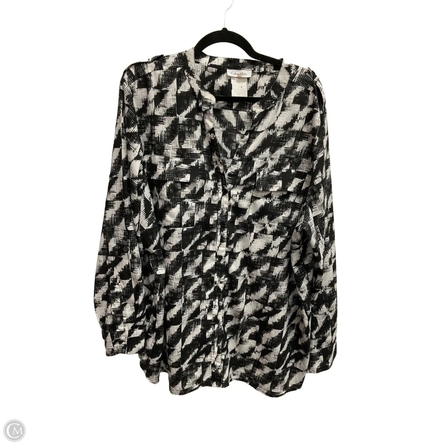 Blouse Long Sleeve By Calvin Klein In Black & White, Size: 2x