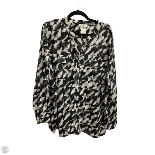 Blouse Long Sleeve By Calvin Klein In Black & White, Size: 2x