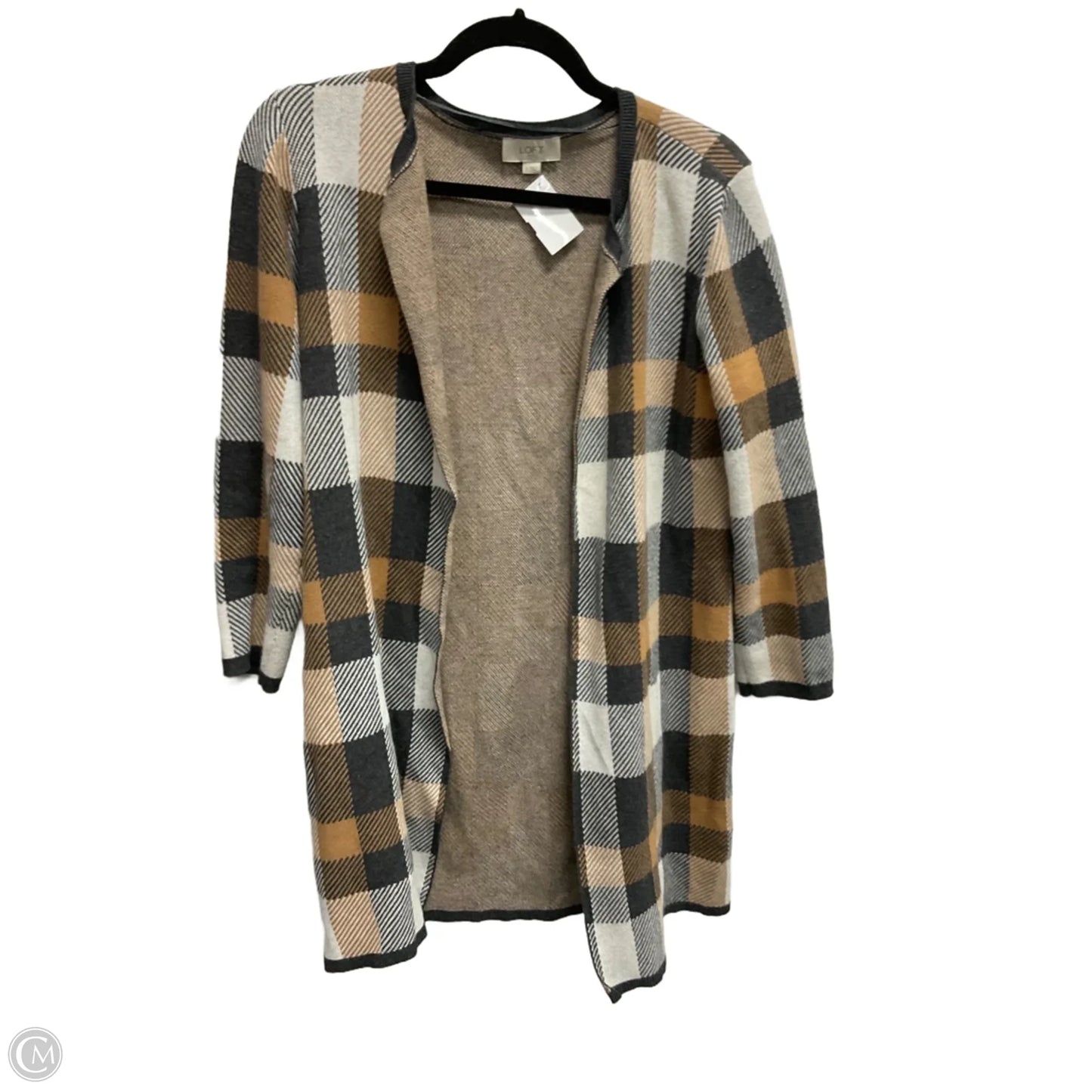 Sweater Cardigan By Loft In Plaid Pattern, Size: S