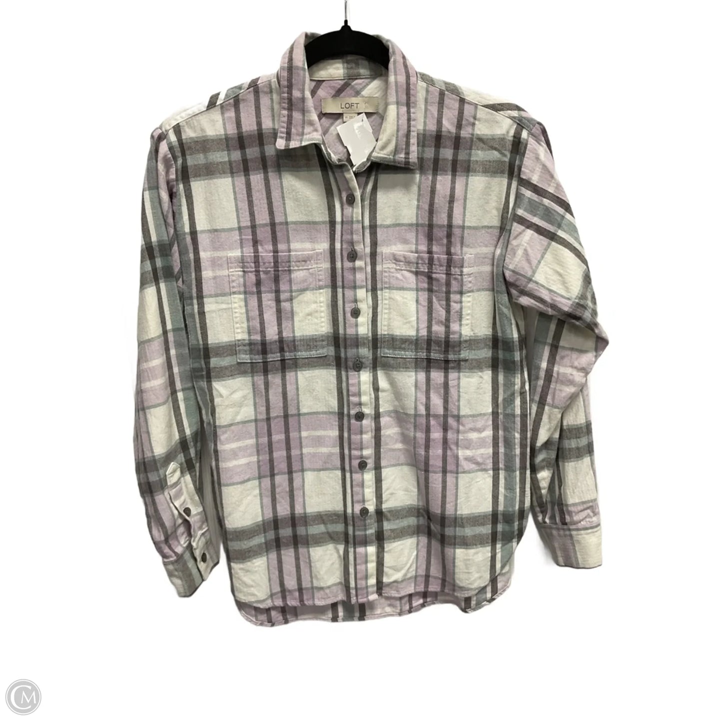 Top Long Sleeve By Loft In Plaid Pattern, Size: Xs