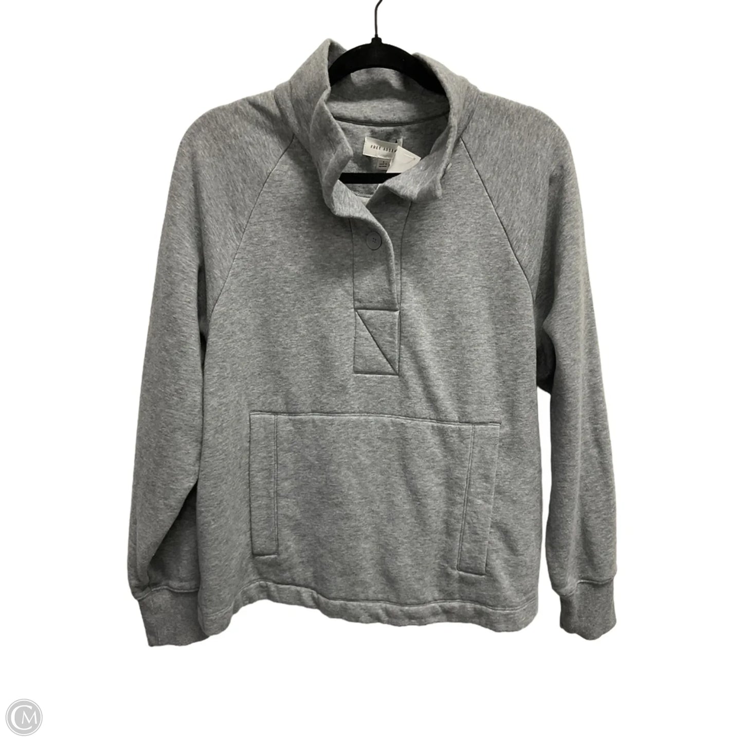 Athletic Top Long Sleeve Collar By Free Assembly In Grey, Size: L