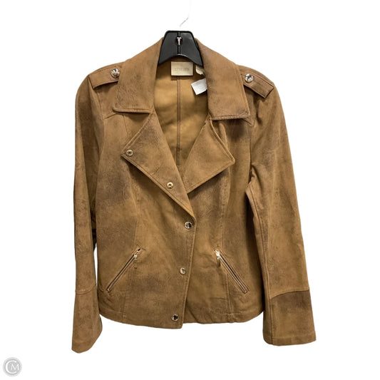 Jacket Moto By Chicos In Brown, Size: S