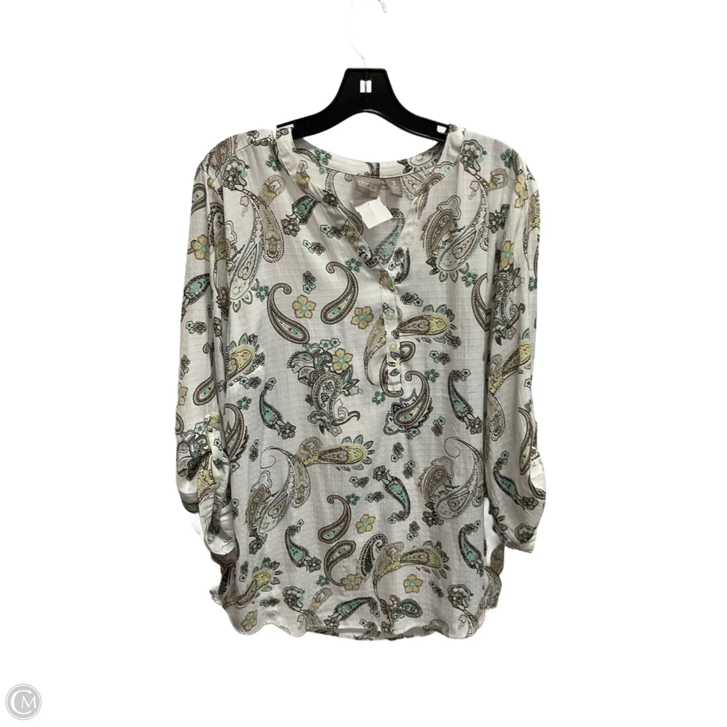 Blouse Long Sleeve By Chicos In Paisley Print, Size: Xl