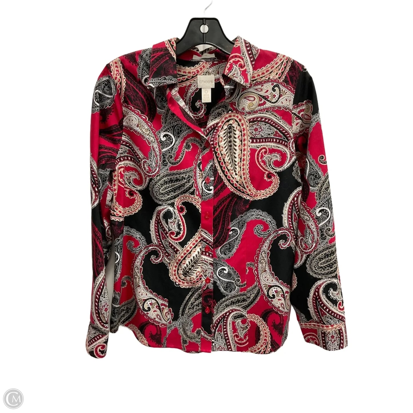 Blouse Long Sleeve By Chicos In Paisley Print, Size: S