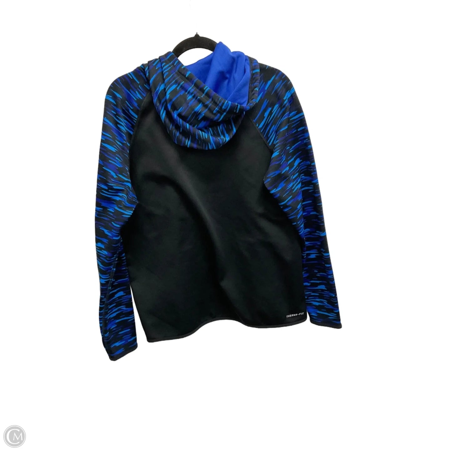 Athletic Sweatshirt Hoodie By Nike In Black & Blue, Size: L