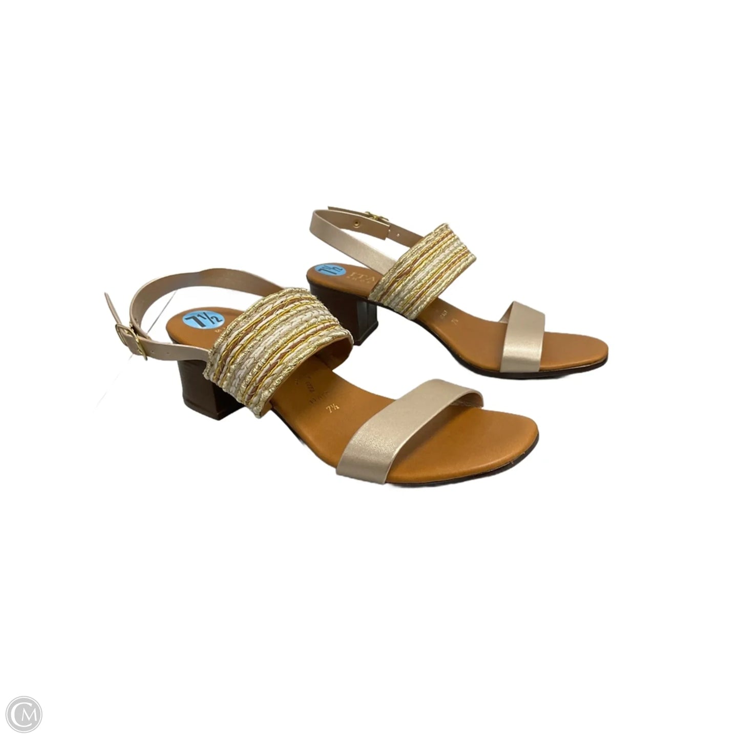 Sandals Heels Block By Italian Shoemakers In Gold, Size: 7.5