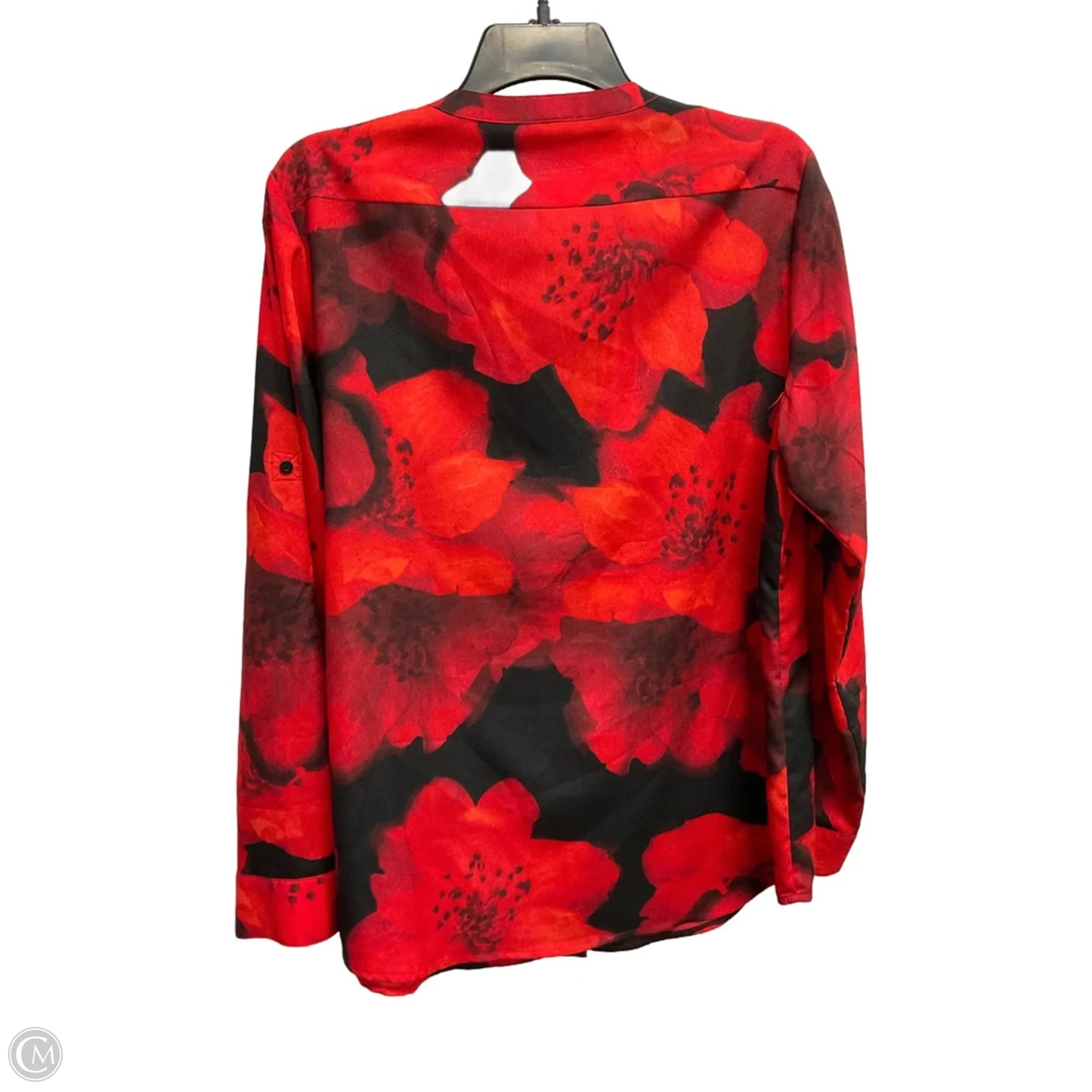 Blouse Long Sleeve By Calvin Klein In Black & Red, Size: L