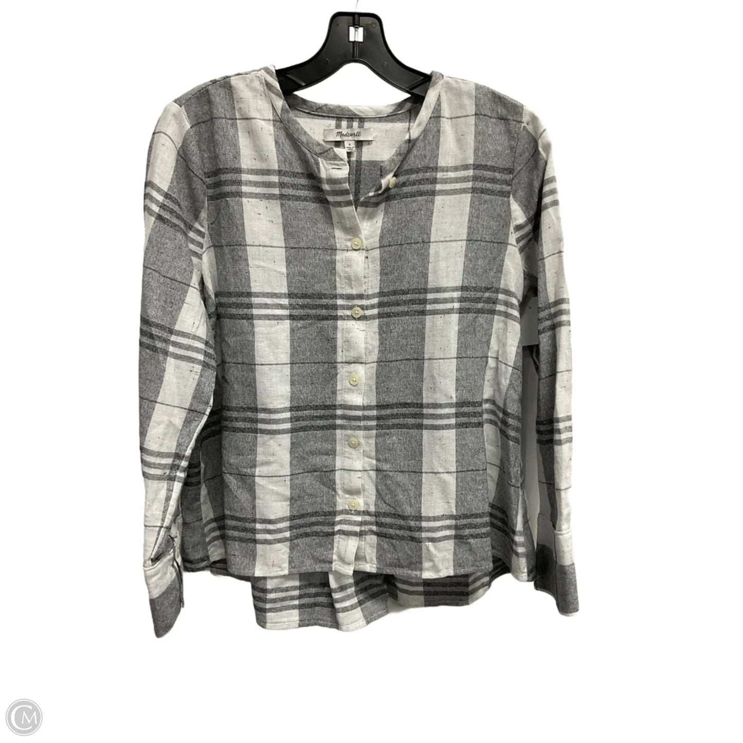 Top 3/4 Sleeve By Madewell In Plaid Pattern, Size: S