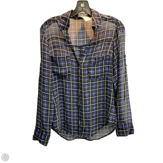 Blouse Long Sleeve By Express In Plaid Pattern, Size: Xs