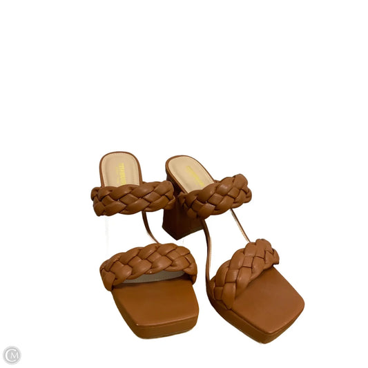 Sandals Heels Block By Cushionaire In Brown, Size: 9.5