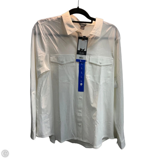 Blouse Long Sleeve By Eddie Bauer In White, Size: L