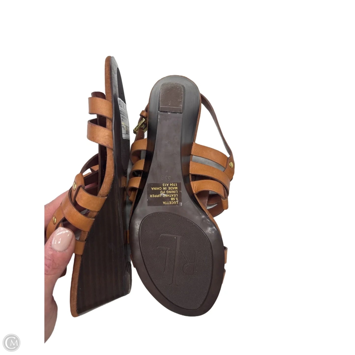 Sandals Heels Wedge By Lauren By Ralph Lauren In Brown, Size: 5.5