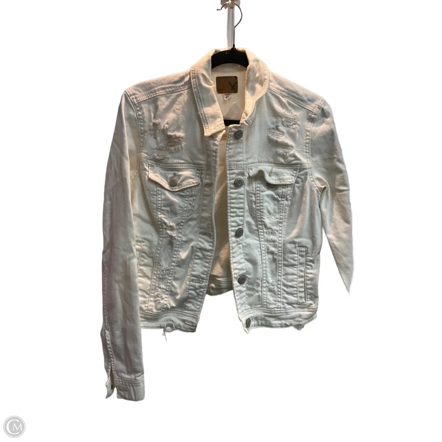 Jacket Denim By American Eagle In White Denim, Size: M