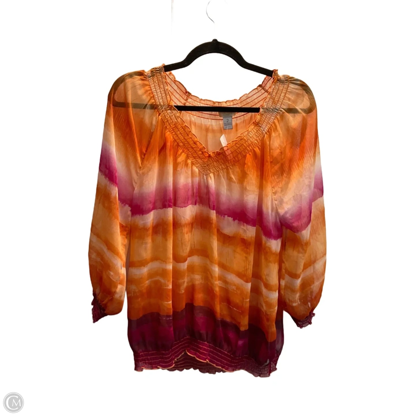 Blouse 3/4 Sleeve By Chicos In Ombre Print, Size: L