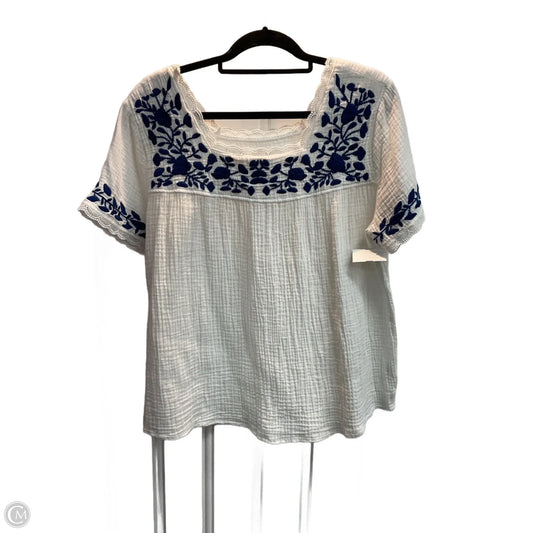 Top Short Sleeve By Solitaire In Blue & White, Size: L