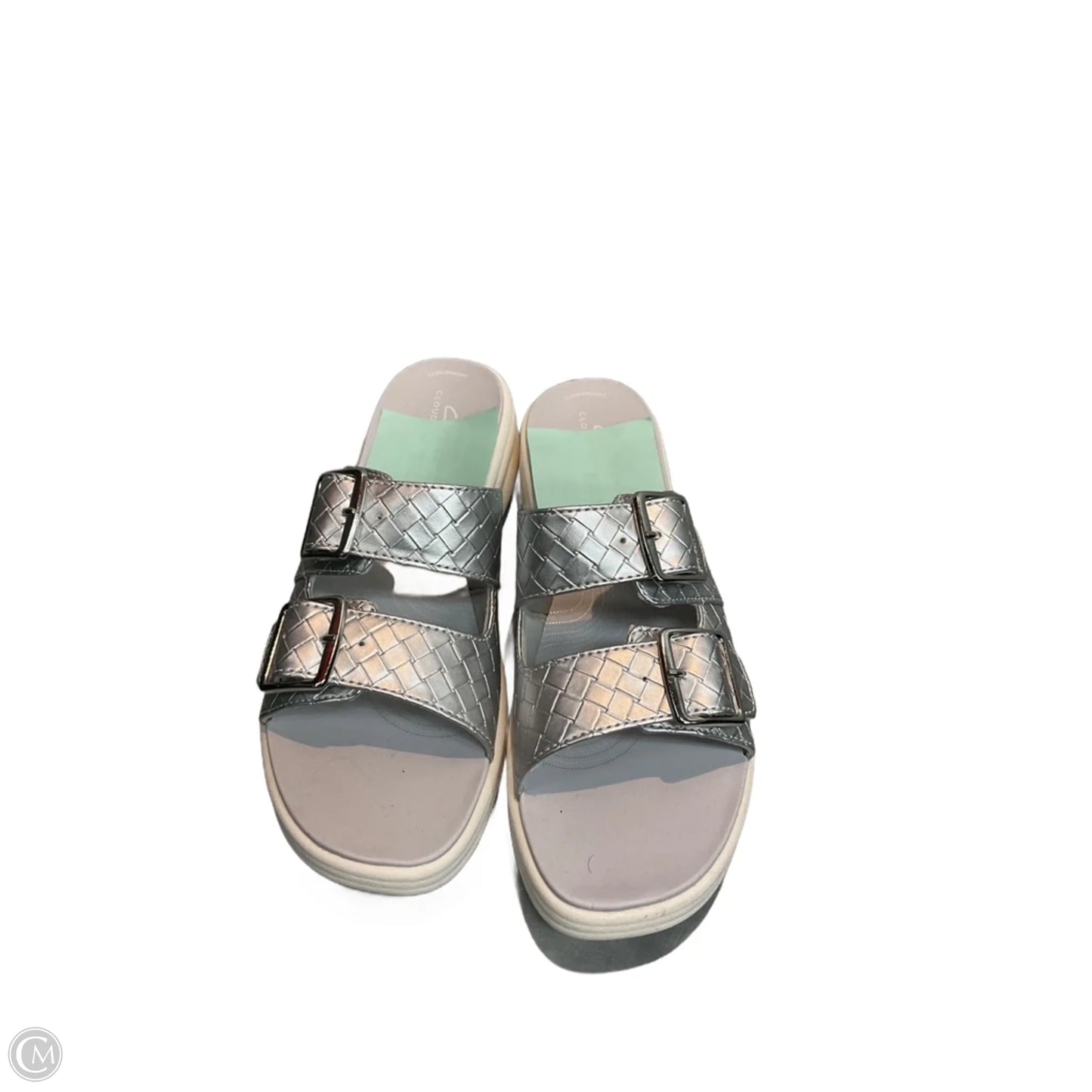 Sandals Flats By Clarks In Silver, Size: 10