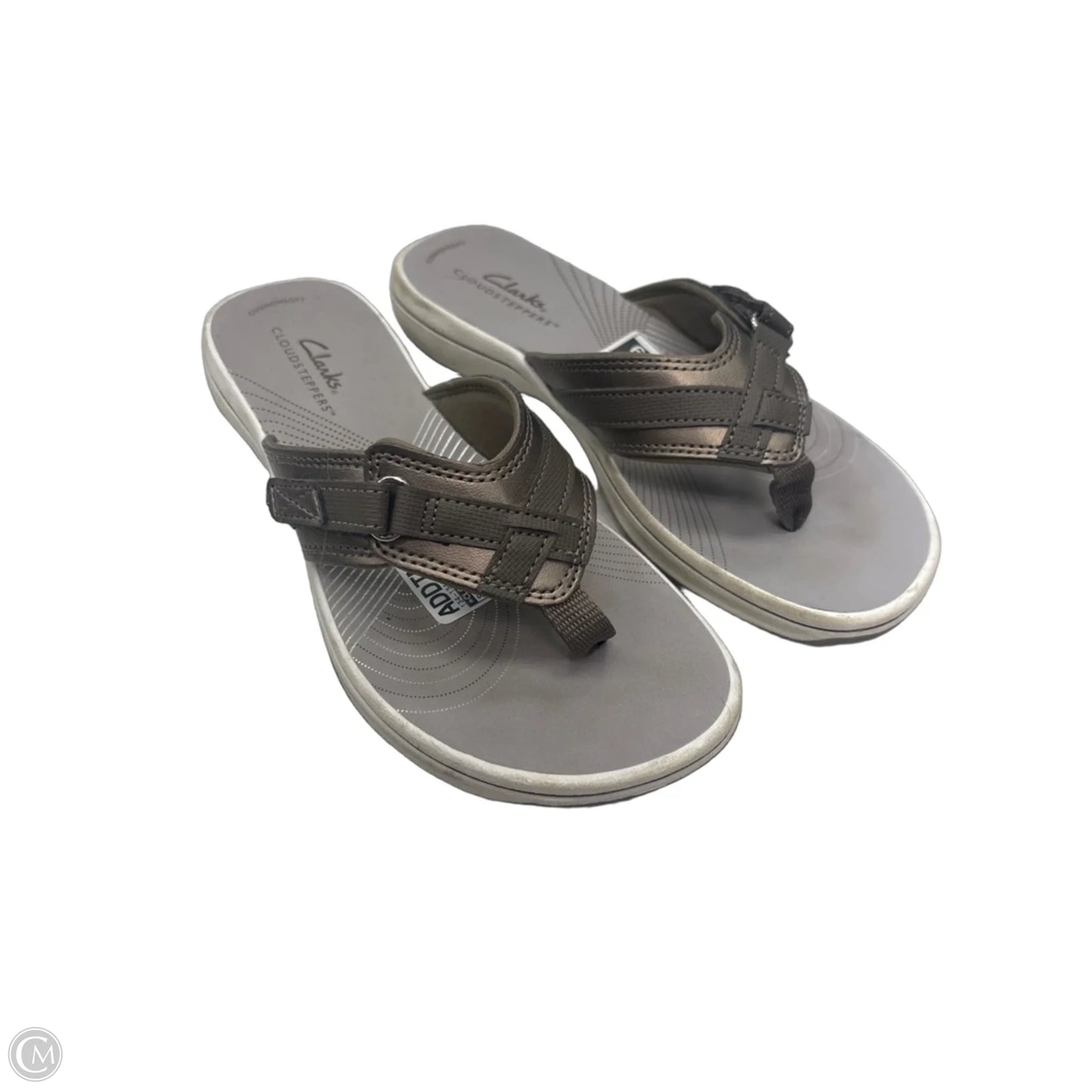 Sandals Flip Flops By Clarks In Silver, Size: 5