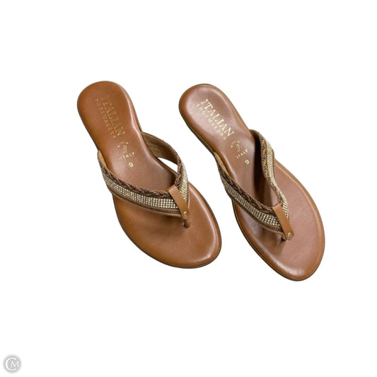 Sandals Flip Flops By Italian Shoemakers In Brown, Size: 9