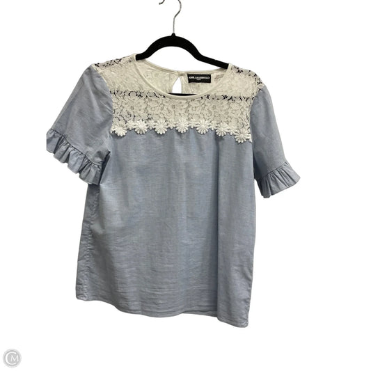 Top Short Sleeve Designer By Karl Lagerfeld In Blue & White, Size: S