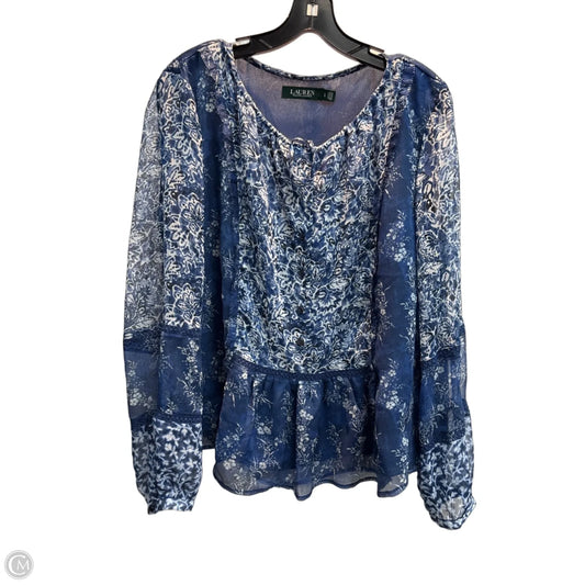 Blouse Long Sleeve By Lauren By Ralph Lauren In Blue, Size: L