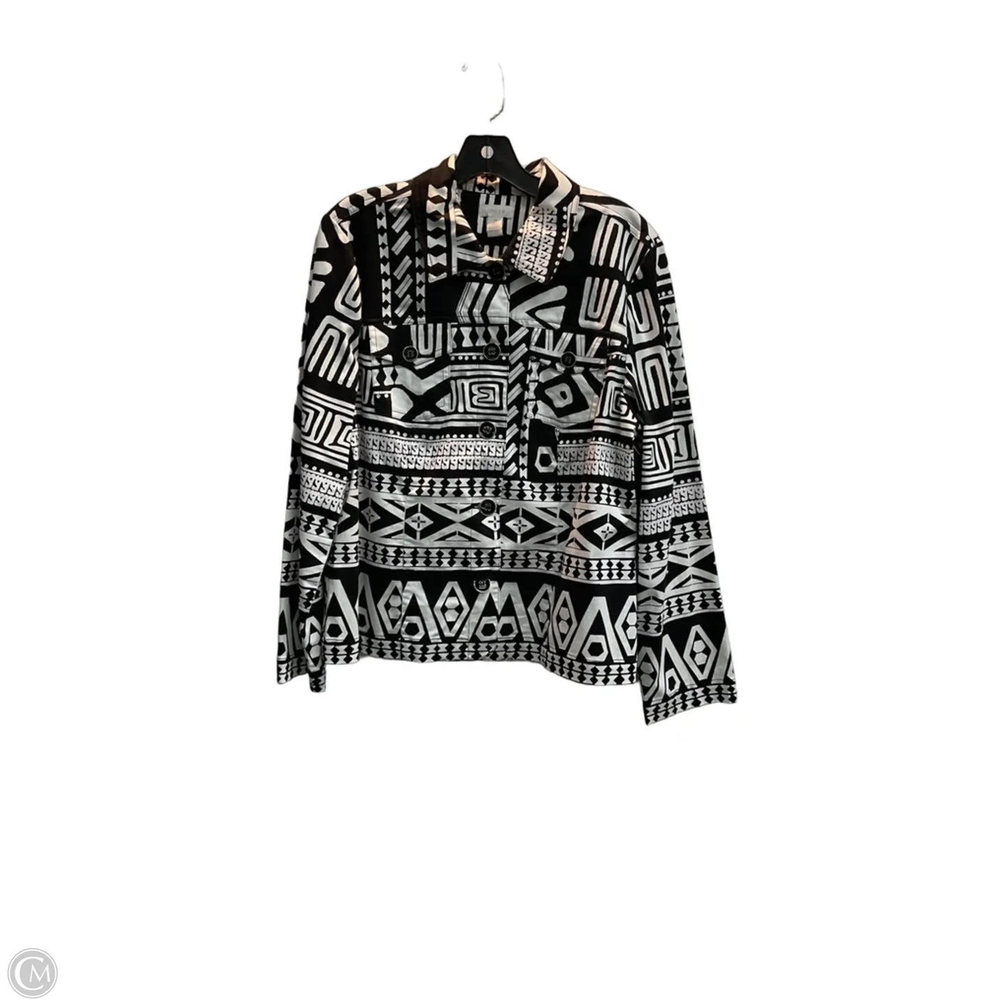 Jacket Shirt By Chicos In Black & White, Size: L