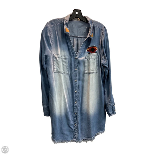 Tunic Long Sleeve By Zenana In Blue Denim, Size: L