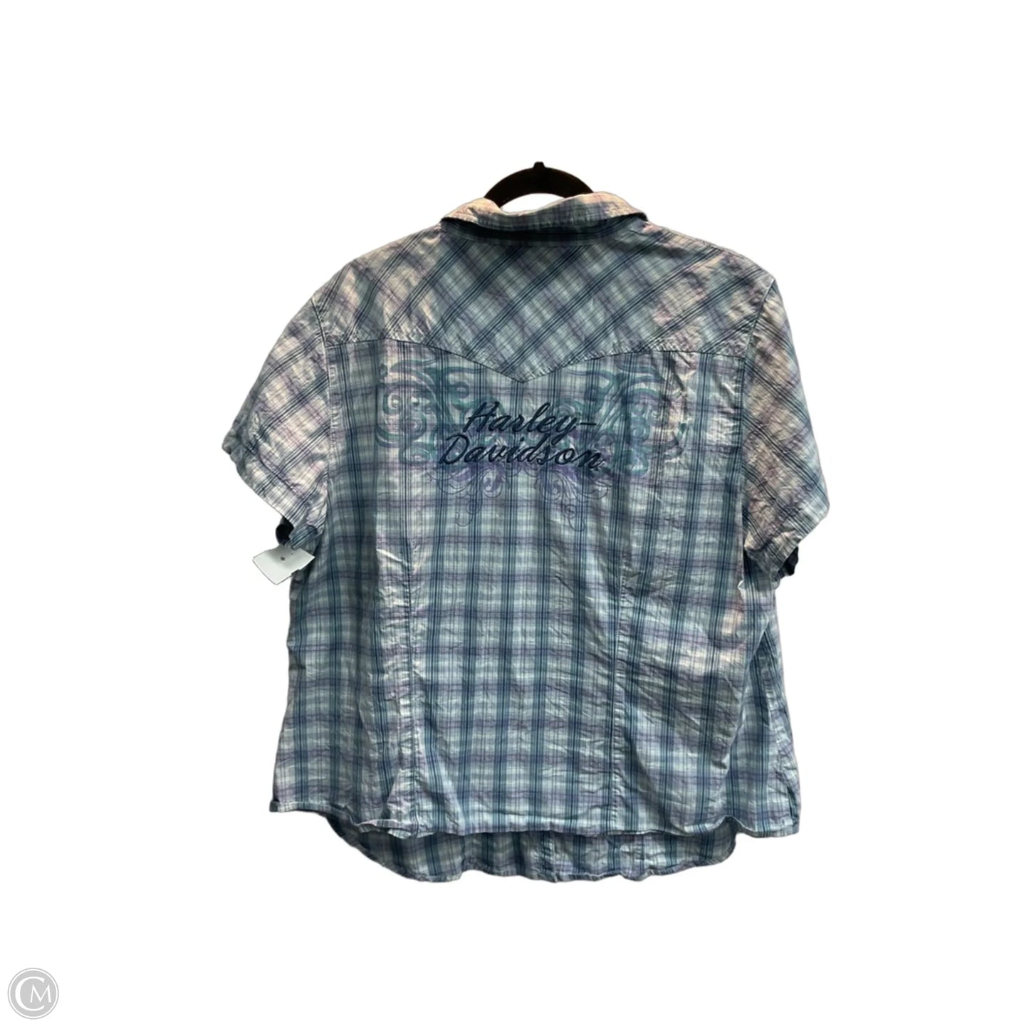Top Short Sleeve By Harley Davidson In Plaid Pattern, Size: 2x