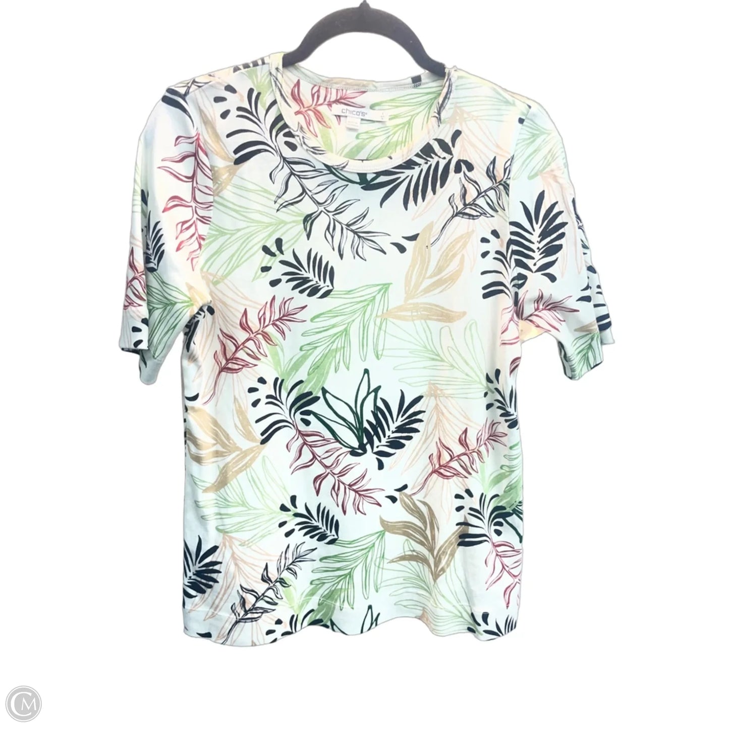 Top Short Sleeve Basic By Chicos In Tropical Print, Size: M