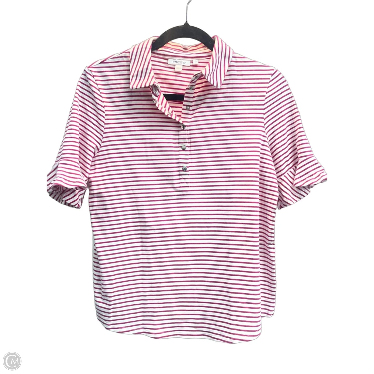 Top Short Sleeve By Chicos In Striped Pattern, Size: S