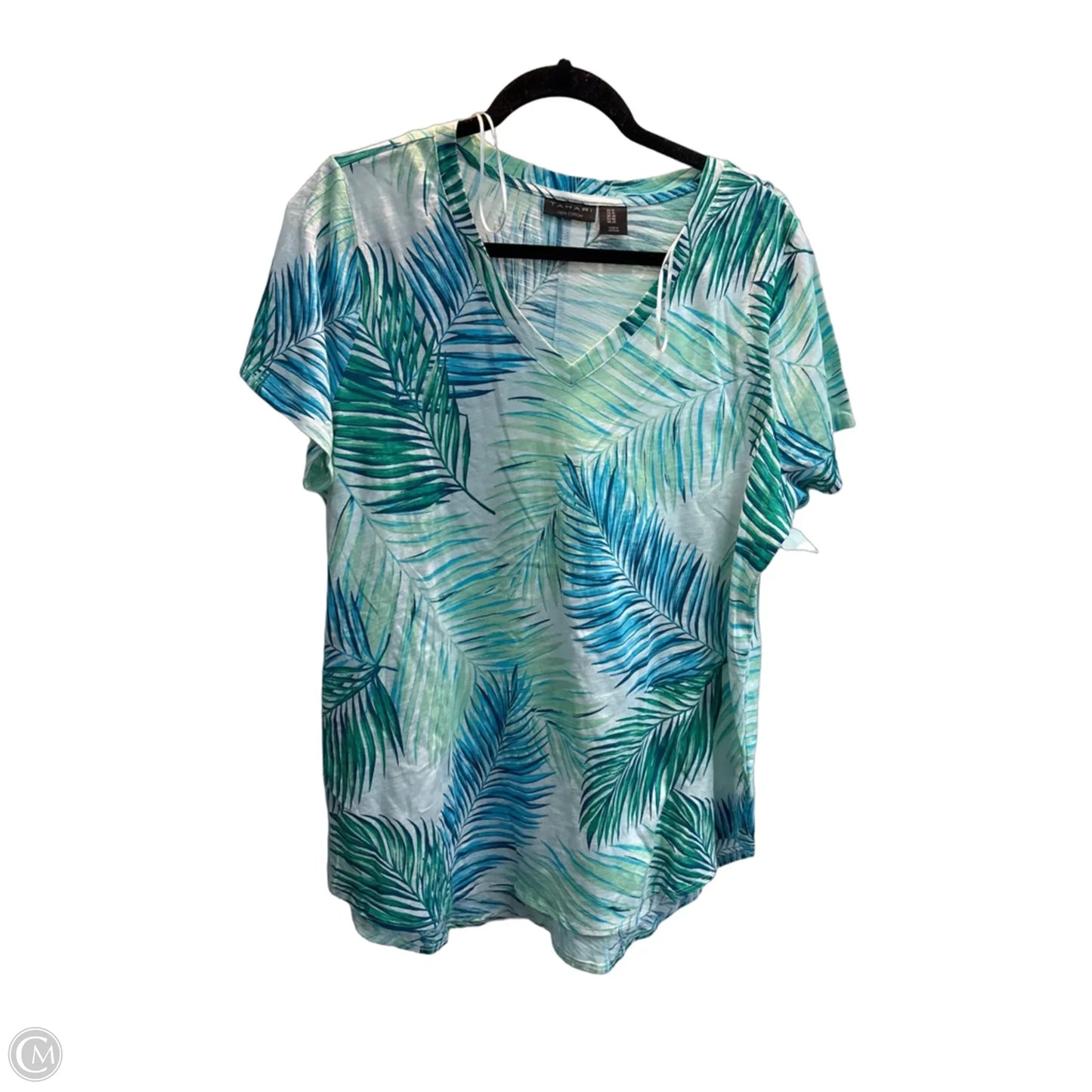 Top Short Sleeve Basic By Tahari In Tropical Print, Size: 1x