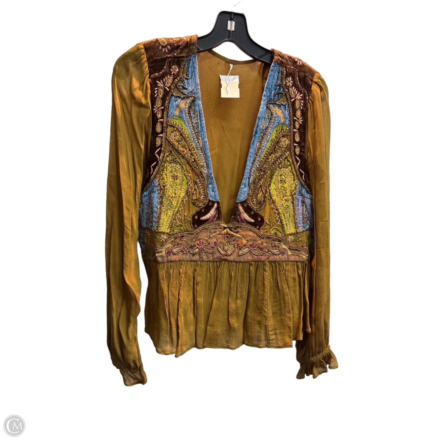 Blouse Long Sleeve By Free People In Bronze, Size: M