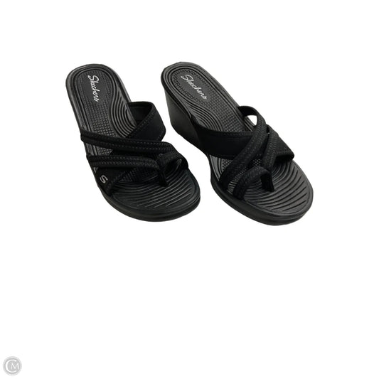 Sandals Heels Wedge By Skechers In Black, Size: 6.5