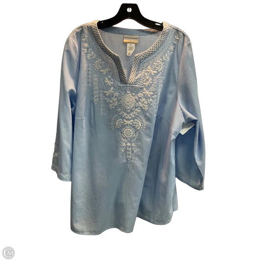 Tunic 3/4 Sleeve By Alfred Angelo In Blue, Size: 1x